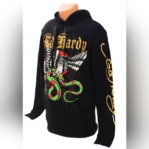 Ed Hardy Black Hoodie with Snake and Eagle Design